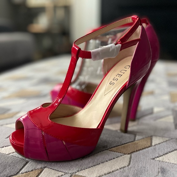 Guess Shoes - GUESS Peep-toe Heels in Pink & Red Shoes 👠 NWT